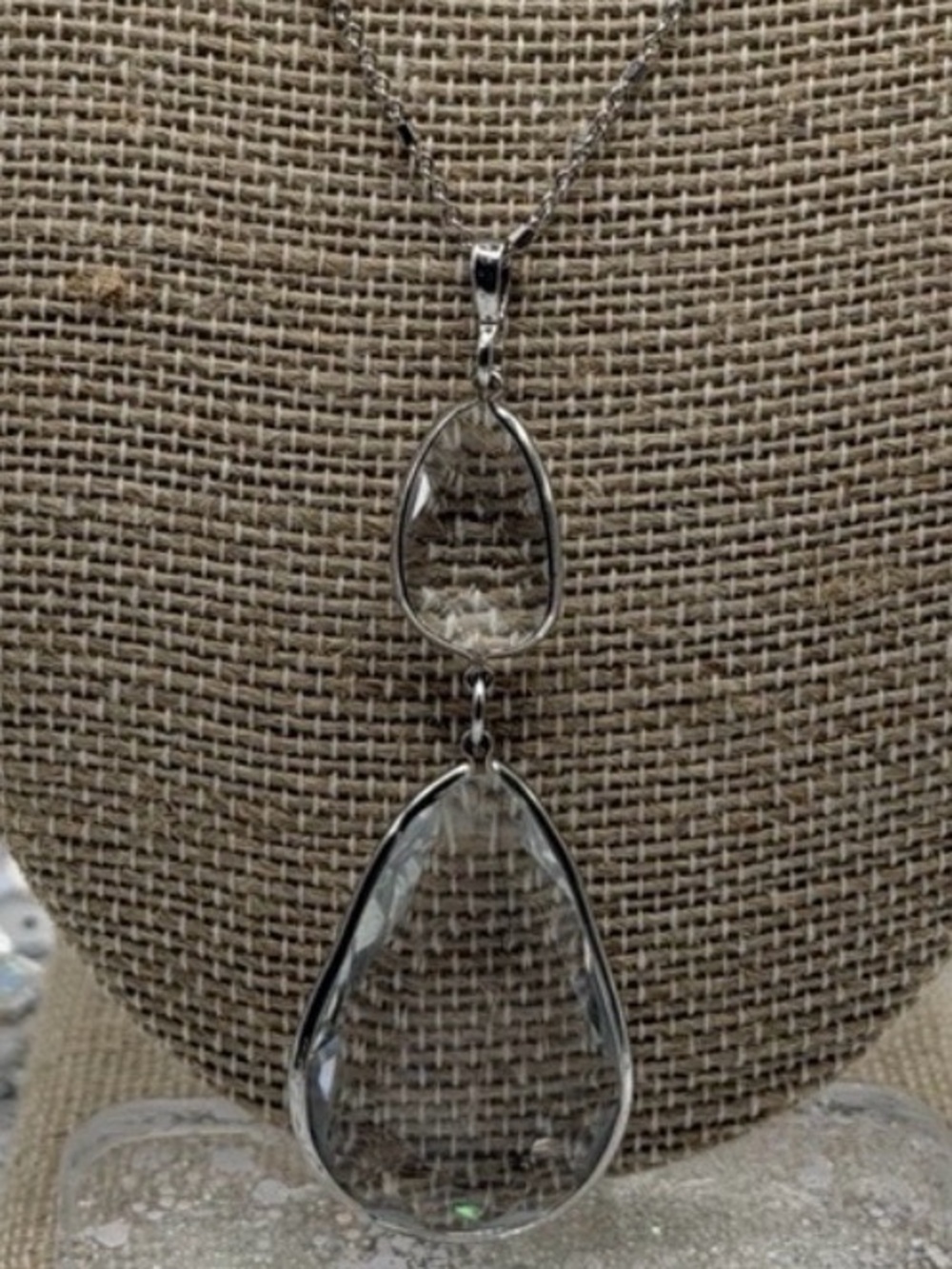 Necklace Vintage Silver Teardrop Clear Quartz Pendant Necklace - Women's Jewelry